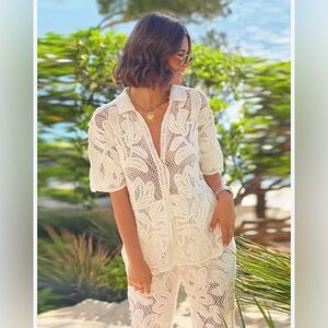 White Crochet Lace Two Piece Bottom and Top Set